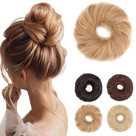Benehair Messy Bun Scrunchies Curly Hair Buns Hairpiece Synthetic Ponytail Extensions Light Brown to Light Blonde Hair Pieces for Women (55g)