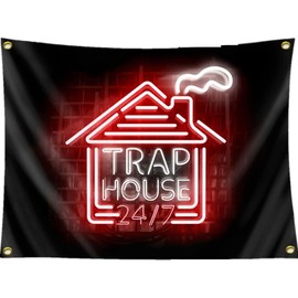 Trap house Flag 3x5FT,College Funny Dorm Banner - Vivid Color - Double Stitched Polyester with 4 Brass Grommets for College Dorm Room Decor. (Black 3x5)