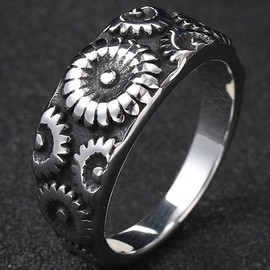 Jude Jewelers Stainless Steel Retro Vintage Sun Flower Floral Wedding Band Cocktail Party Holiday Ring (Silver Black, 8)