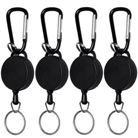 JYTDBCS Retractable Badge Reels, Retractable Keyring Extendable Key Chain Heavy Duty Key Lanyard Belt Clip Badge Holder Pull Reel Extendable Key Chain Black(4 Pack)