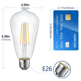 Energetic ST19 Vintage LED Edison Bulbs, 60 Watt Equivalent, ST64 LED Filament Bulbs, CRI 95+, Daylight 5000K, Non-Dimmable, E26 Standard Base, UL Listed, 6 Pack