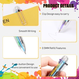 Handepo 60 Pcs 6 in 1 Multicolor Ballpoint Pen Bulk 0.5 mm 6 Color Retractable Ballpoint Pen Pack Colorful Ink Pen Supplies Party Favors Rainbow Pen for Office School Teacher Gift Carnival Reward