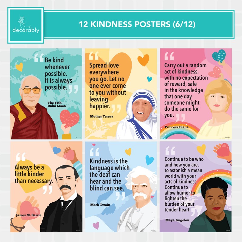 Decorably 12 Kindness Classroom Posters - 11x14in Kindness Posters, Kindness
