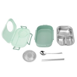 Bento Lunch Box for Kids, Compartment Stainless Steel Thermal Food Container, 1450ml Large Capacity (Green)