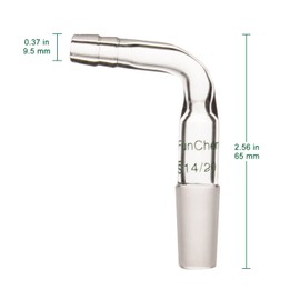 FunChem Borosilicate Glass Bent Inlet Hose Adapter with 14/20 Male Glass Joint and 9 mm Hose Connection, Intel Adapter Hose Lab Glassware