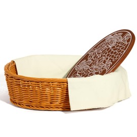 Crizy raccrs Natural Basket with Warming Stone and Cloth Cover for Serving Sourdough Bread, Fruits, Snacks, Bakers Gift for Kitchen, House Warming Gift - Plastic