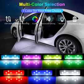 CARFIB Car Door Light Projector Wireless 7 Colors LED Welcome Lights Magnetic Sill Interior Courtesy Lighting USB Rechargeable Warning Lamp Vehicle Auto Sensing Decorations 4pcs