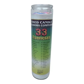 Veladora Esotérica Mexicana: "33 esencias" 14 oz, Blanca, Sin Aroma