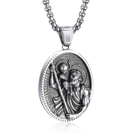 St Michael Pendant Necklace for Men, Saint Michael/Christopher/Jude/Benedict/Joseph/Anthony/Virgin Mary Medal Necklaces, Archangel Religious Medals Catholic Protection Jewelry Gift, 24 inches Chain,