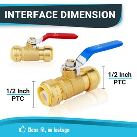 (Pack of 20) Seelink 1/2 Inch Push-Fit Ball Valve with Disconnect Clip Tools, Brass Shut Off Valve for Pex CPVC and Copper Pipe Connection, Red&Blue
