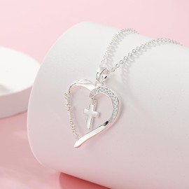 Lydow Confirmation Gifts for Girls Cross Necklace Christian Religious Catholic Jewelry Teen Teenage Toddler Kids 8-12 12-15 Heart Women Silver