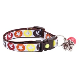 Collar de gato de Acción de Gracias de otoño con campana, cuello de seguridad separable, tamaño grande ajustable o collar de gatito (puntos de hoja de otoño, S (10 libras y menos))