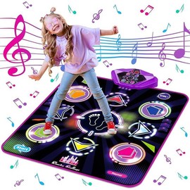 Unicorn Dance Mat, Dance Mixer Rhythm Step Play Mat, Pink Dance Pad with LED Lights, Adjustable Volume, Built-in Music, 5 Game Modes, Xmas B-Day Gifts for 3-12 Years Old Girls Toys - Color: Purple