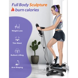 Amicus Mini Stepper with Handlebar for Exercise, Stair Stepper with Resistance Band, Hydraulic Fitness Stepper Machine for Home, 330lbs Weight Capacity, Gray