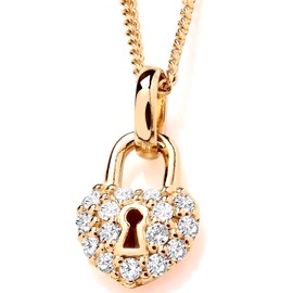 Old English Jewellers 9ct Yellow Gold on Silver Cubic Zirconia Small Padlock Pendant Necklace + 16 18 20 inch Chain (20)