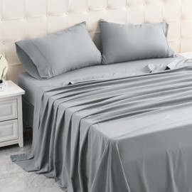 MICORAL King Bed Sheets Set, Soft Breathable Bedding Sheet Set, Sheets Set with 16" Deep Pocket Design (4 Pieces, King, Silver Grey)