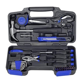 Torin 40 Piece Tool Set Household Repair Tool Kit with Plastic ToolBox, adjustable wrench, driver handle, linesman pliers, measuring tape, screwdriver bits, screwdrivers Set For Men Women, APK040TSM-1