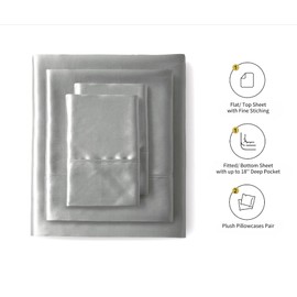 Lanest Housing Silk Satin Sheets, California King Size Satin Bed Sheet Set with Deep Pockets, Cooling Soft and Hypoallergenic Satin Sheets Cal King - Light Gray