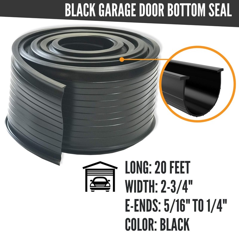 Garage Door Bottom Weather Seal T-Ends 20' Long, Black Strip