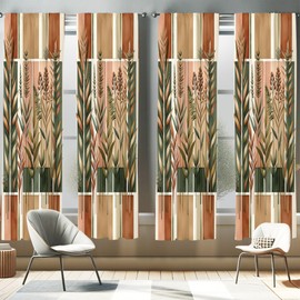 Ambesonne Botanical Window Curtains Pack of 2, Watercolor Fall Branches and Geometric Mid Century Modern Autumnal Art, Lightweight Set with Rod Pocket, 4 Panels of - 28" x 84", Forest Green Rust Tan