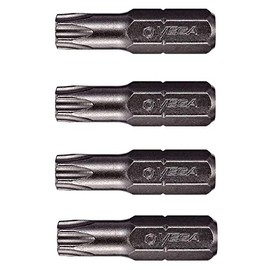 VEGA T25 TORX Security Star Bits. Professional Grade ¼ Inch Hex Shank TORX T-25 S2 Steel 1" Security Star Bits. 125TT25A-4 (Pack of 4)