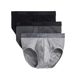 2(X)IST mens Essential Cotton Contour Pouch Brief 3-Pack,Black/Grey/Charcoal Heather,Medium