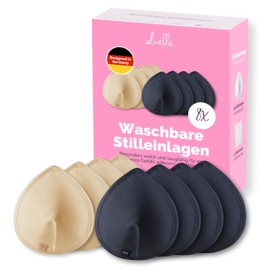 Livella Washable Nursing Pads (Pack of 8) with Absorbent Natural Bamboo Fibre Core / Reusable / Includes Laundry Net (Black/Beige)