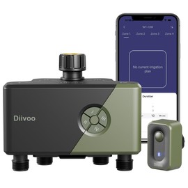 Diivoo WiFi Water Timer 4 Outlets, Smart Sprinkler/Hose/Tap Timer Compatible with Alexa & 24 Irrigation Plans & Rain Delay, Garden Watering Systems Controller with 2 Watering Modes for Lawn Yard