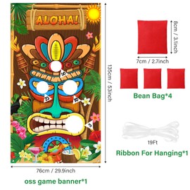 Luau Party Games Hawaiian Game Tiki Party Toss Games Banner with 3 Bean Bags Totem Decor for Kids Summer Tropical Carnival Party Supplies