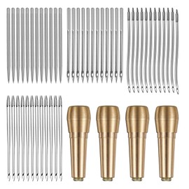 SYWAN Sewing Awl Needles, 52Pcs Leather Sewing Kit 36p Straight Needle + 12p Curved Crochet Needle + 4p Copper Handle for Hand Sewing Shoes Canvas Repairing