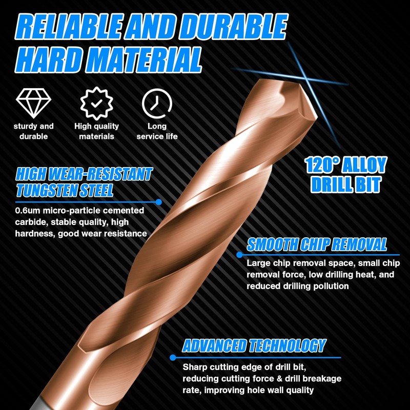Solid Carbide 3/16" Drill Bits, Tungsten Carbide Drill Bit Set