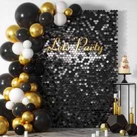 COKAOBE Black Shimmer Wall Backdrop, 24PCS Hexagon Sequin Shimmer Backdrop Panel, Photo Backdrops for Birthday, Anniversary, Wedding, Graduation & Bachelorette Party Decoration