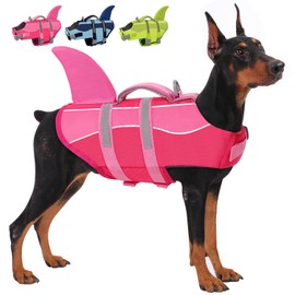 SUNFURA Dog Life Jacket - Shark Dog Life Vest for Swimming Boating, Reflective Lifejacket with High Buoyancy and Rescue Handle, Adjustable Lifesaver for Small Medium Large Breeds, Pink XS