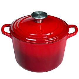 Flavehc Dutch Oven Pot with Lid 1.8 qt Cast Iron Dutch Oven for Bread Baking Red Enameled Cast Iron Rice Pot with Handels