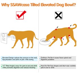 Elevated Dog Bowls, Adjustable Raised Tilted French Bulldog Food Water Bowl, Slanted Bamboo Pet Feeding Station with Stainless Steel Bowl for Small & Medium Dogs, Cat Kitten Flat Faced Puppy Feeder