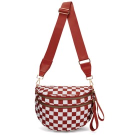 TKWEO Checkered Crossbody Bag for Women Fanny Packs Shoulder Bum Bag Hobo Purses Handbags for Travel (Red)