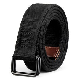 Bon4Extrao Men's Fabric Belt Without Holes, Double Ring Cavas Fabric Belt Men's Comfortable 38 mm for Work, Sports & Leisure Travel, black