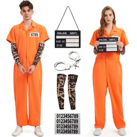 Ragelion Convict Costume Men, Prisoner Jumpsuit Costume Women's Orange Prisoner Costume (2XL)
