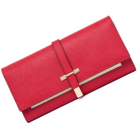 Wallets for Women PU Leather Slim Trifold Clutch Long Checkbook Ladies Credit Card Holder red