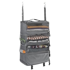 Surblue Travel Hanging Luggage Organizer Portable Suitcase Closet Organizer Multiple Compartments Collapsible Compression Packing Cubes Shelf, LightGray, M