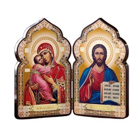 Religious Gifts Christ Madonna and Child Catholic Orthodox Russian Icon Diptych 7 3/8 Inch, Dome Shape