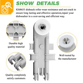 8268743 WP8268655 Dishwasher Upper Rack Wheel Replacement Part by Techecook - Fit for Whirlpool KitchenAid Kenmore Dishwashers Top Rack Parts - Replaces WP8268743 AP6012252 WP8268655(Pack of 4)