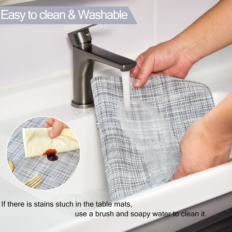 Counfeisly Vinyl Placemats Set of 8, Easy Clean Woven Vinyl