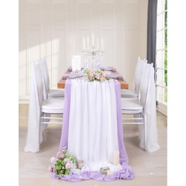 QueenDream 10 Pieces 10Ft Chiffon Table Runners White Sheer Rustic Wedding Table Runner Elegant Bridal Party Decorations 27x120 Inches