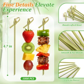 1000 Pcs Bulk Cocktail Picks, 4.7 IN Handmade Bamboo Knot Picks, Fancy Toothpicks for Appetizers, Fruit Skewers Food Sticks for Drinks Garnish Sandwich Charcuterie Accessories Party Catering Supplies