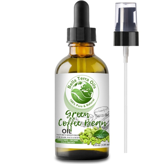 NEW Green Coffee Bean Oil. 4oz. Cold-pressed. Unrefined. Organic. 100% Pure. Non-comedogenic. Hexane-free. Reduces Eye Puffiness. Natural Moisturizer. For Hair, Skin, Nails, Stretch Marks, Scars.