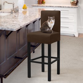 HFCNMY Bar Stool Covers, 4 Pack Stretch With Backs, Velvet Barstool Seat Cover, Washable Chair Cover With Elastic Bands, High Chair Cover, Coffee