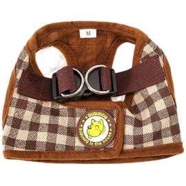 Plus Nao Harness Leash 2-Piece Set for Dogs, Pet Goods, Torso, Walk, Towing String, Flat Strap, Nascan, Velcro, Denim Fabric, Simple, XL, Brown x Check, Brown × plaid