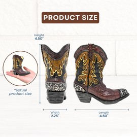 Stylish Small Cowboy Boot Vase for Flowers – Mini Decorative Resin Faux Leather Boot Figurine in Brown and Black Scheme – Rustic Tabletop Accent for Home Décor, Gifts, or Office Display