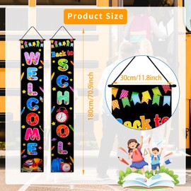 Welcome Back to School Banner 11.8x70.9 inches, Back to School Door Banner Backdrop and First Day of School Hanging Fabric Banners for Pre-school Primary High School Classroom or Schoolyard Decorations